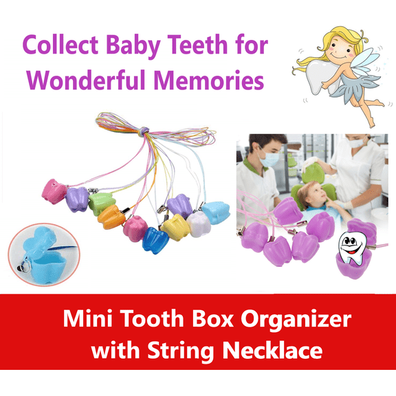 Tooth Box Organizer Kids Baby Save Milk Teeth Storage Box w/String, Assort 10/Pk
