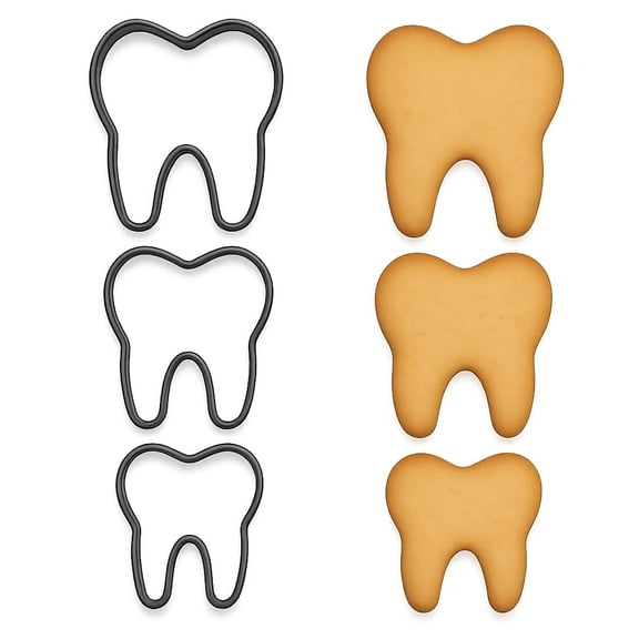 Tooth Cookie Cutter Set (4", 3", 2") - Dentist & Tooth Fairy Themed Baking (Random Color)