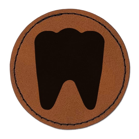Tooth Dentist 2.5" Faux Leather Round Engraved Iron-On Patch - Brown