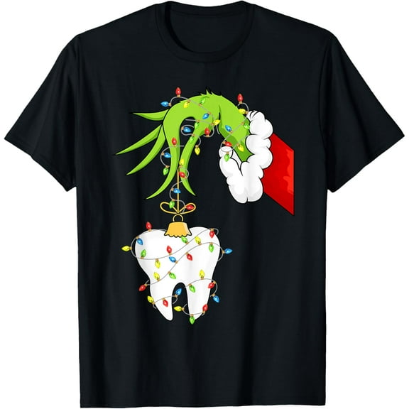 Tooth Dentist Dental Assistant Teeth Christmas Xmas Pajamas T-Shirt100% pure cotton short-sleeved shirt for both men and women