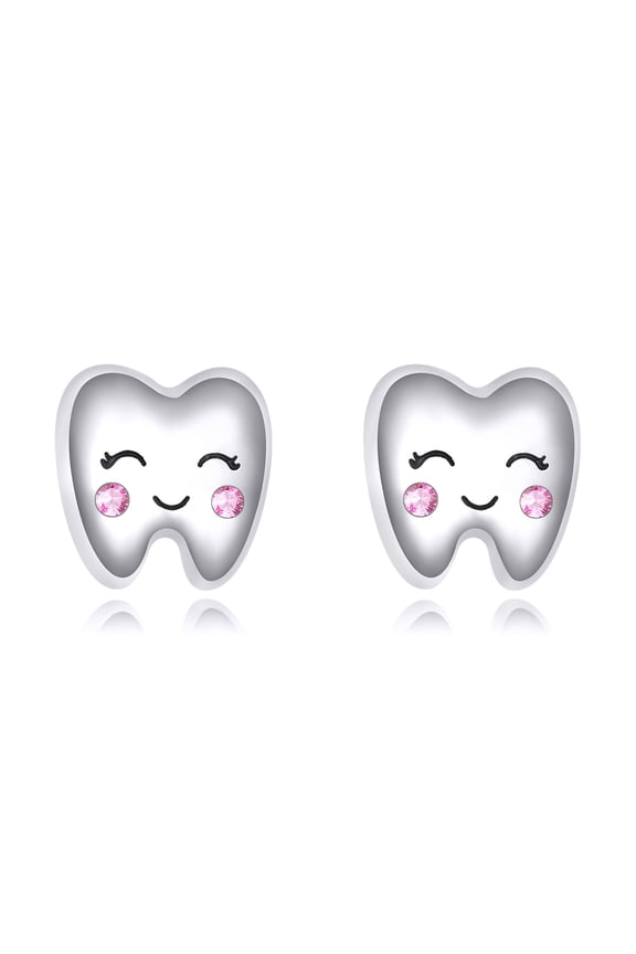 Tooth Earrings for Women 925 Sterling Silver Dental Earring Teeth Earrings Hypoallergenic Pink Jewelry Perfect Nurse's Day Gifts for Nurse Doctor