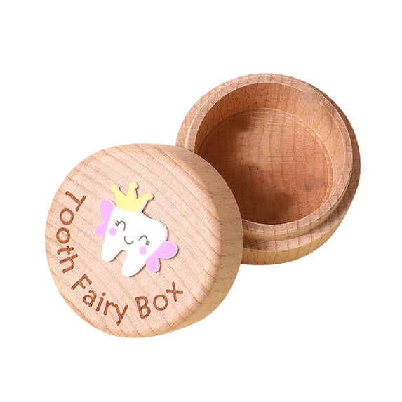 Tooth Fairy Box for Kids, Wooden 3D Teeth Carving Keepsake Storage Box for Child's First Lost Tooth, Baby Birthday Gift Under Pillow
