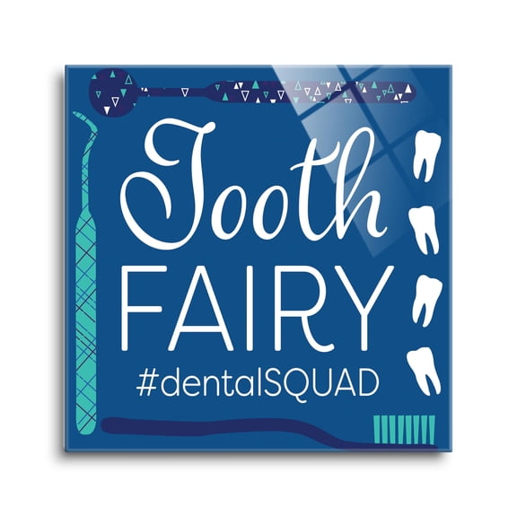 Tooth Fairy Dental Squad Blue Toothbrush 12 x 12 Glass Wall Hanging Sign
