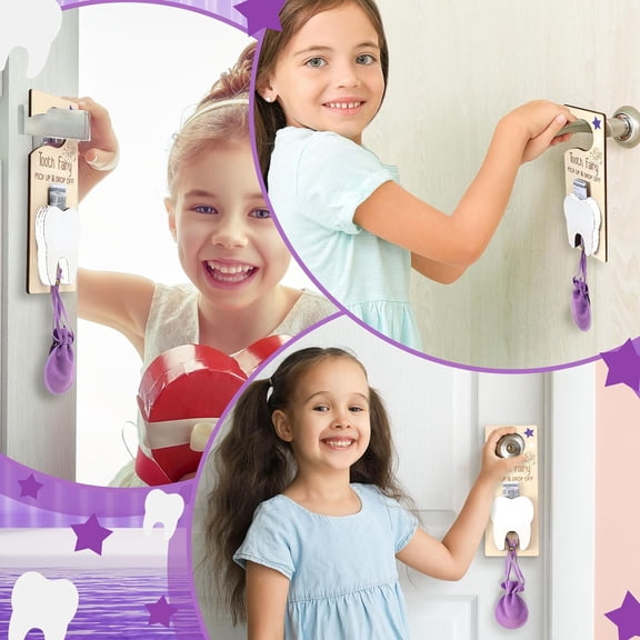Tooth Fairy Door Hanger, Cute Tooth Fairy Tooth Holder Gift for Kids to Hang on Door Knobs or Bedsides