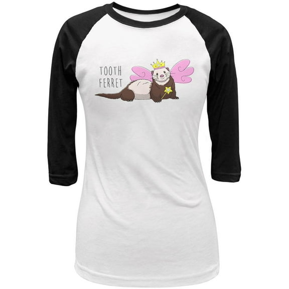 Tooth Fairy Ferret Pun Juniors 3/4 Sleeve Raglan T Shirt White-Black LG