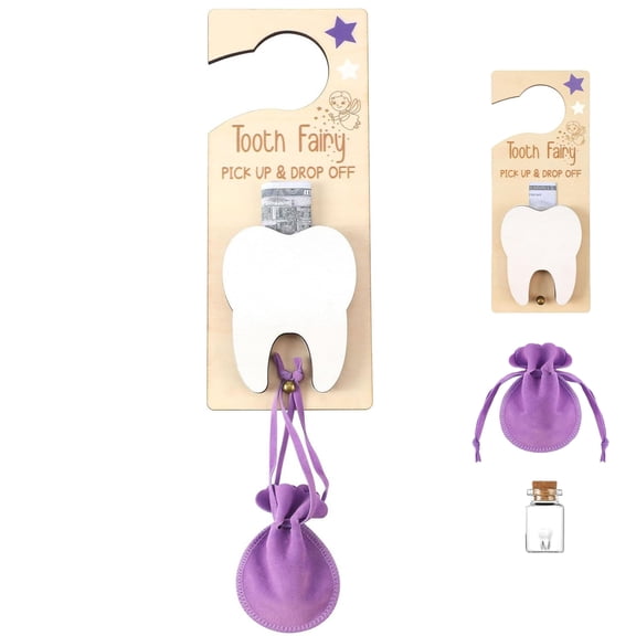 Tooth Fairy Holder Bag Hanger with Money Slot Keepsake Bottle Velvet Pouch, Tooth Fairy Box First Christmas Encourage Gifts for Lost Teeth Boy Girl