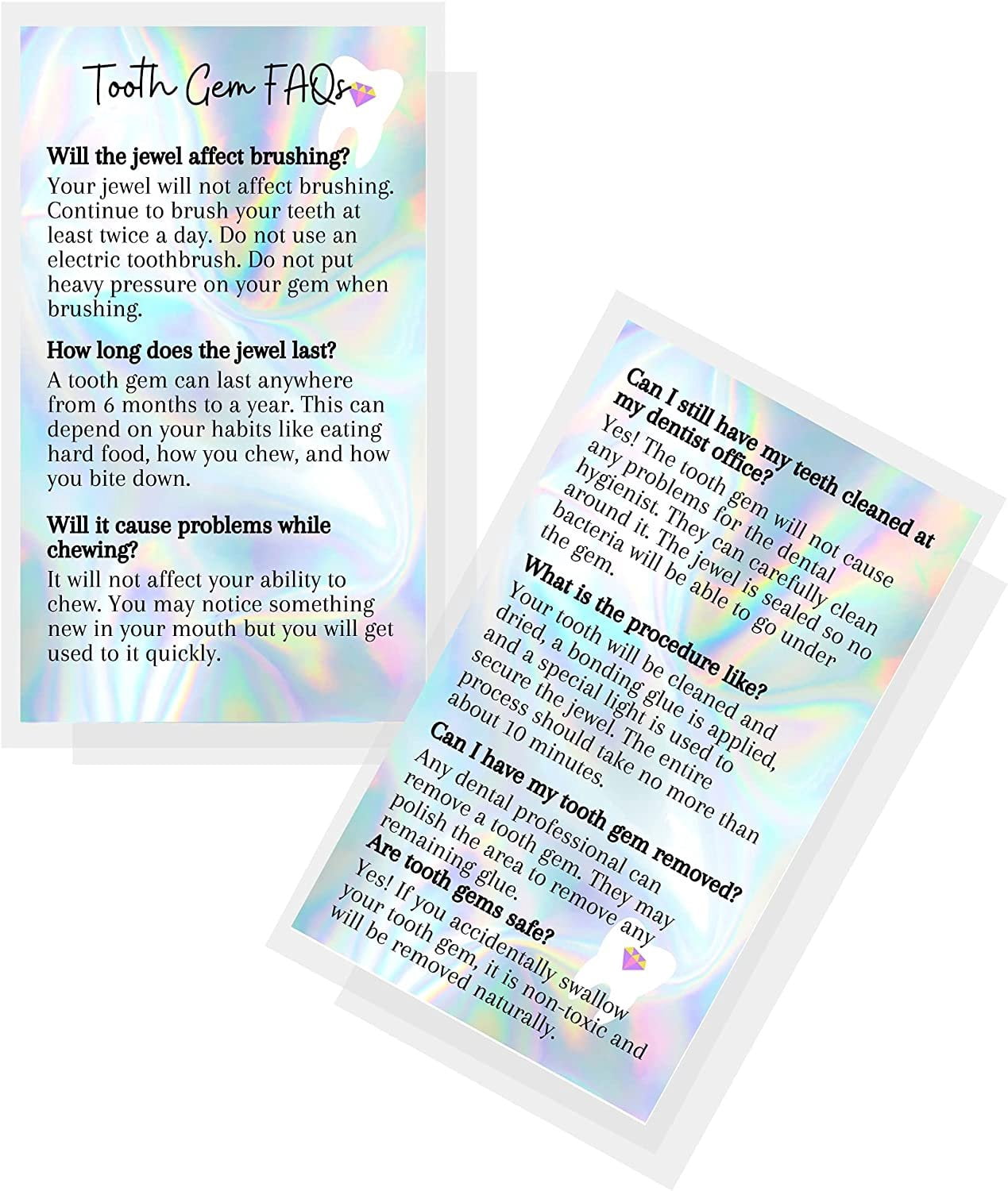 Gem Faq Tooth Gem FAQ Card 50 Pack Size 2x3.5