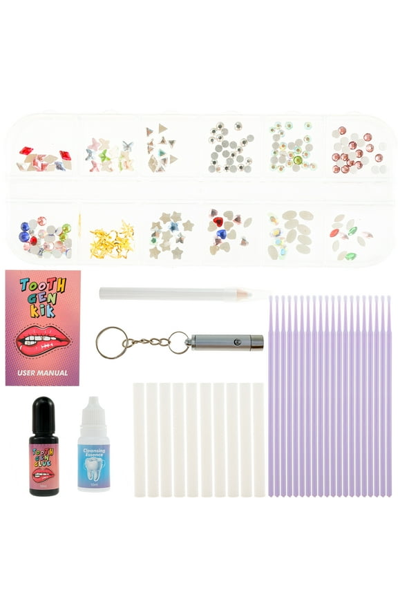 Tooth Gem Kit Professional Teeth Jewelry Kit Includes Cotton Swabs Micro Brush Gemstone Picker UV Gel Diamonds Opener Tooth Diamond Gel Tooth Diamond Cleaner DIY Dental Jewelry Set for Teeth