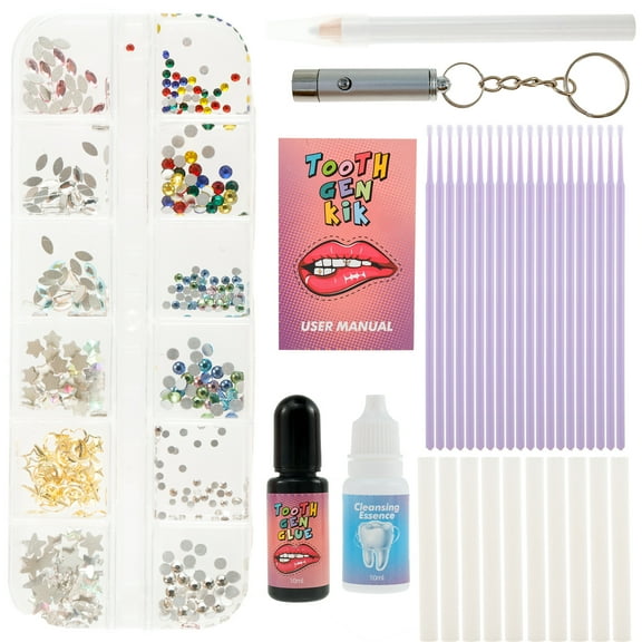 Tooth Gem Kit Professional Teeth Jewelry Kit Includes Cotton Swabs Micro Brush Gemstone Picker UV Gel Diamonds Opener Tooth Diamond Gel Tooth Diamond Cleaner DIY Dental Jewelry Set for Teeth