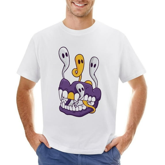 Tooth Ghost Vintage T-shirt Mens Cotton Classic Crewneck Short Sleeve Tees Unisex White XS