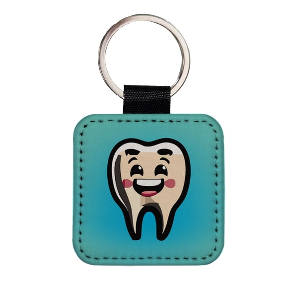 Tooth Happy Dentist Faux Leather Square Keychain