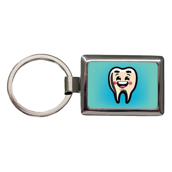 Tooth Happy Dentist Metal Rectangle Keychain