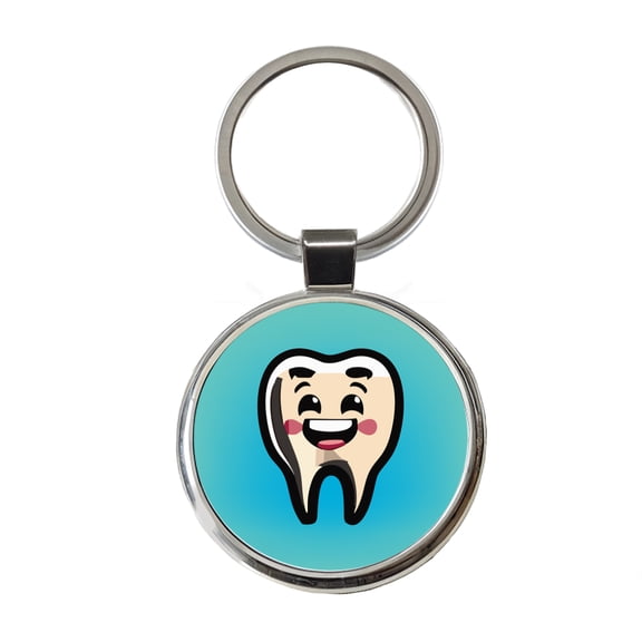Tooth Happy Dentist Metal Round Keychain