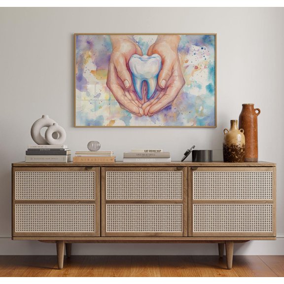 Tooth In Hands Dental Wall Art Print, Unframed Paper Poster 8x10in
