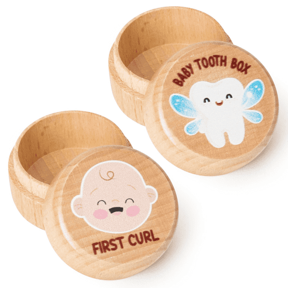Haooryx Wooden Tooth Keepsake Box,Round Tooth Dropped Storage Box,2 Count