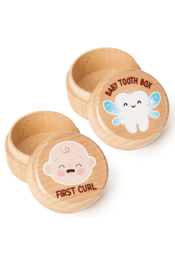 Wooden Tooth Keepsake Box,Round Tooth Dropped Storage Box,2 Count