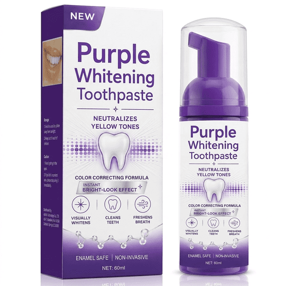 Purple Toothpaste for Teeth Whitening, Teeth Stain Concealing & Color Correcting Foam for Sensitive Teeth 2oz