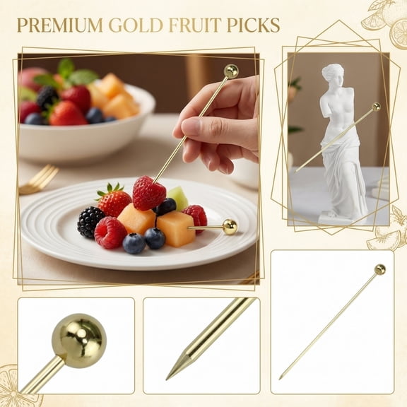 Tooth Picks for Appetizer, Stainless Steel, 4 in Length, Gold, Cocktail Picks for Drinks, Drink Stirrers Cocktail, Reusable Serving Utensils, 1 Pc
