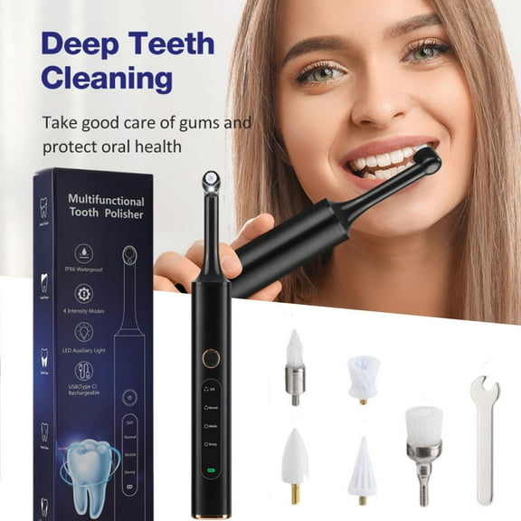 Tooth Polisher, Electric Dental Teeth Polisher with LED Light, IPX6 Waterproof