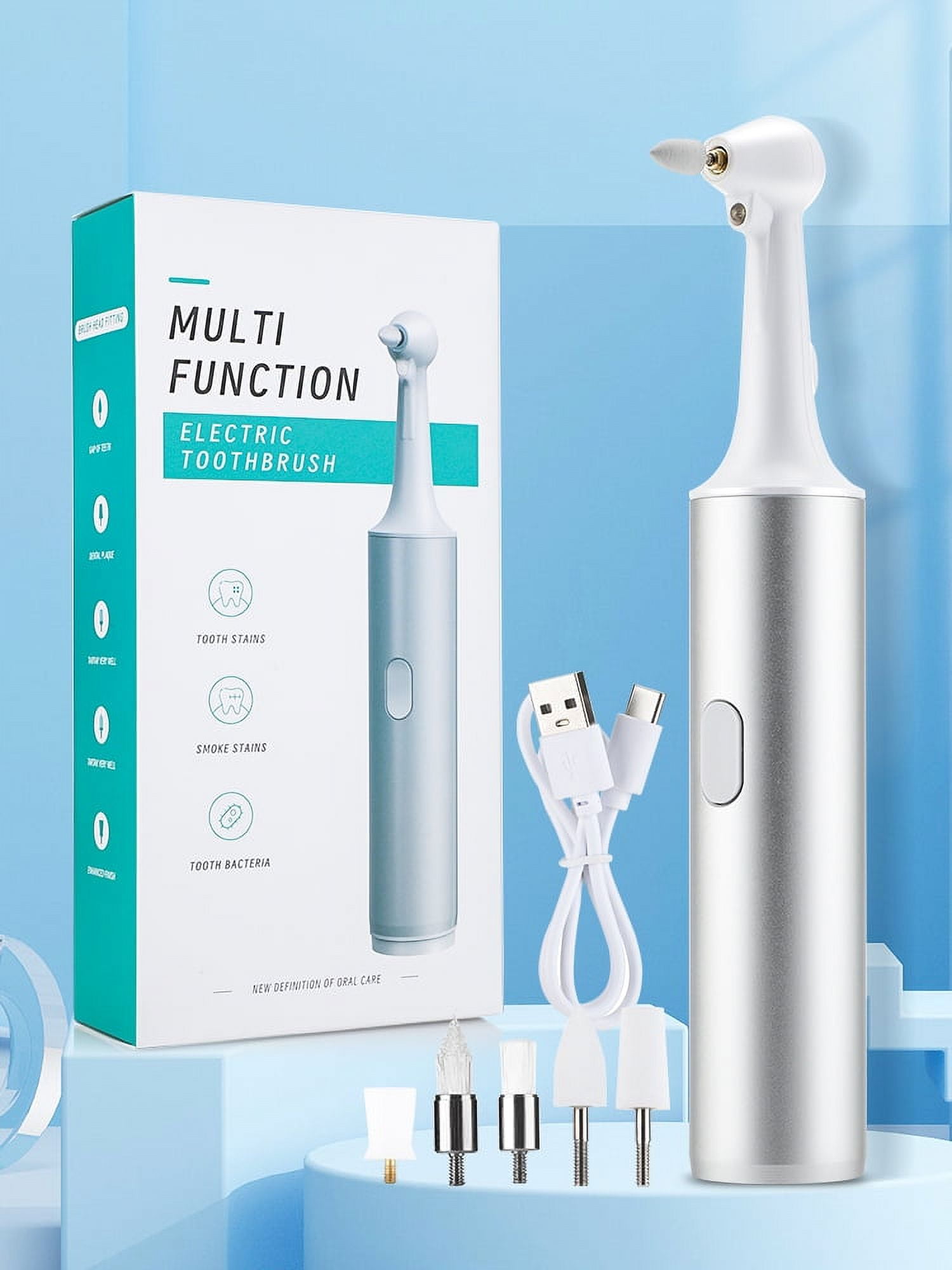 Tooth Polisher, Rechargeable Tooth Whitening Kit for Teeth Cleaning ,Dental Polisher and Plaque Remover,Teeth Polisher with 5 Brush Heads, LED Light, Personal Dental Care Kit for Adults