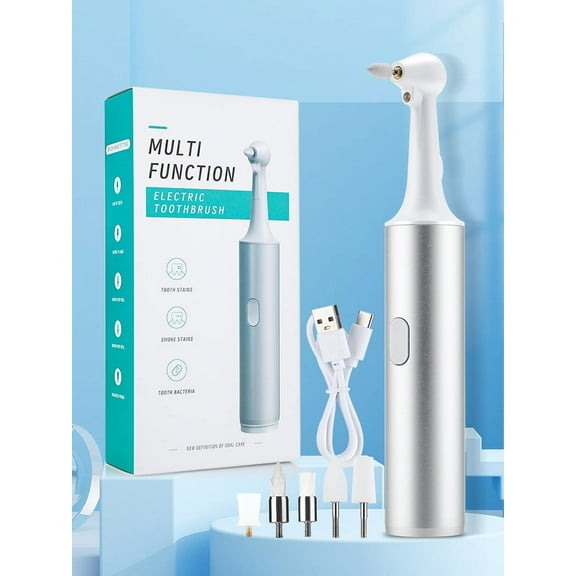 Tooth Polisher, Rechargeable Tooth Whitening Kit for Teeth Cleaning ,Dental Polisher and Plaque Remover,Teeth Polisher with 5 Brush Heads, LED Light, Personal Dental Care Kit for Adults