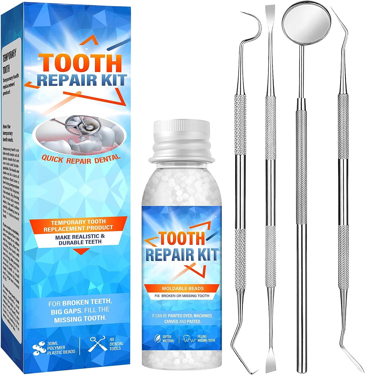 Tooth Repair Kit, Temporary Teeth Replacement Kit for Temporary Restoration of Missing & Broken