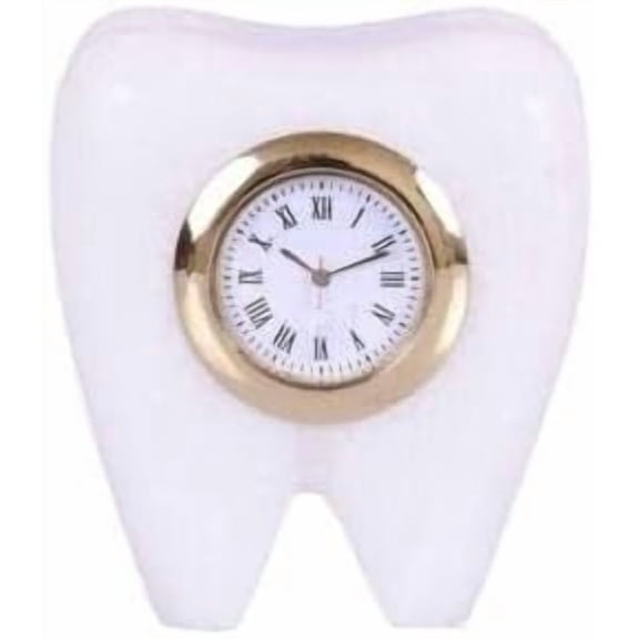 Tooth Shape Dentist Desk Marbel Table Clock for Decor and Paper Weight & Without Battery