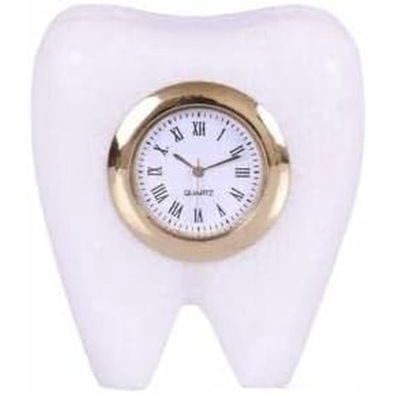 Tooth Shape Dentist Desk Marbel Table Clock for Decor and Paper Weight