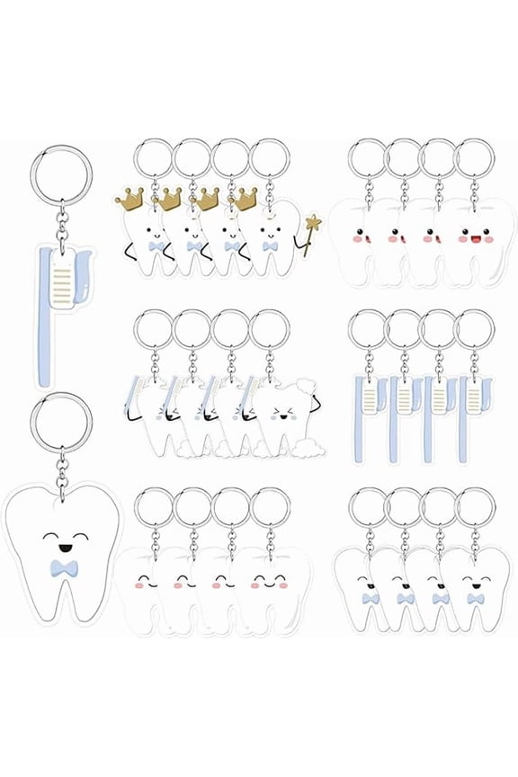 Tooth Shape Keychain Blue Dentist Key Ring Cute Tooth First Tooth Party Favors 1st Teething Party Decorations for Dentist Students Office Staffs Dental Dentist Gift Handbag Pendant Party Favors