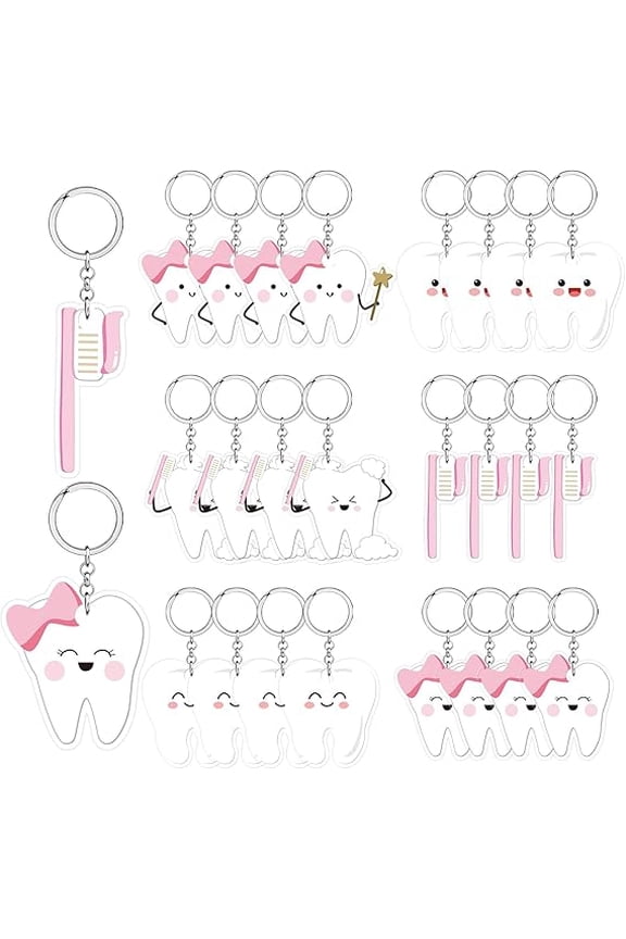 Tooth Shape Keychain Pink Dentist Key Ring Cute Tooth First Tooth Party Favors 1st Teething Party Decorations for Dentist Students Office Staffs Dental Dentist Gift Handbag Pendant Party Favors