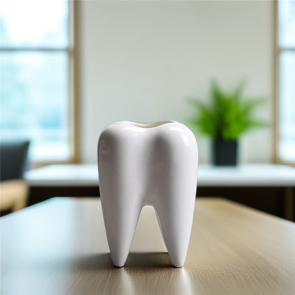 Tooth Shaped Ceramic Flower Pot, Molar Design Succulent Planter For Small Plants, Desktop Decorative Vase With Unique Tooth Style For Home Office Decor And Plant Accessories,White
