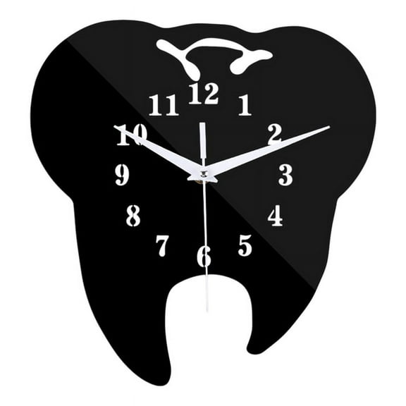Timelike Creative Tooth-shaped Wall Clock Dental Ornament Wall Clock 3D Acrylic Creative Mirror Wall Sticker Home Decor-black