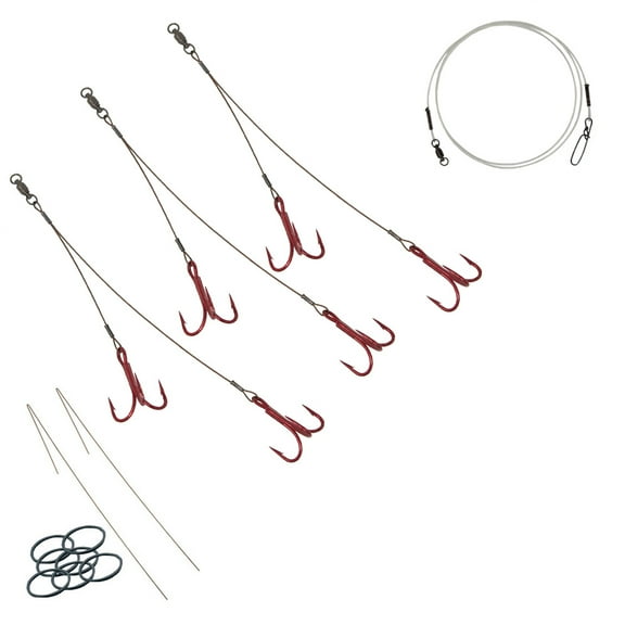 Tooth Shield Tackle 3 Pack Bleeding Musky Sucker Rig (175 lb) / Blood Red Hooks Muskie Sucker Harness Quick Strike Rig (Red Hooks)
