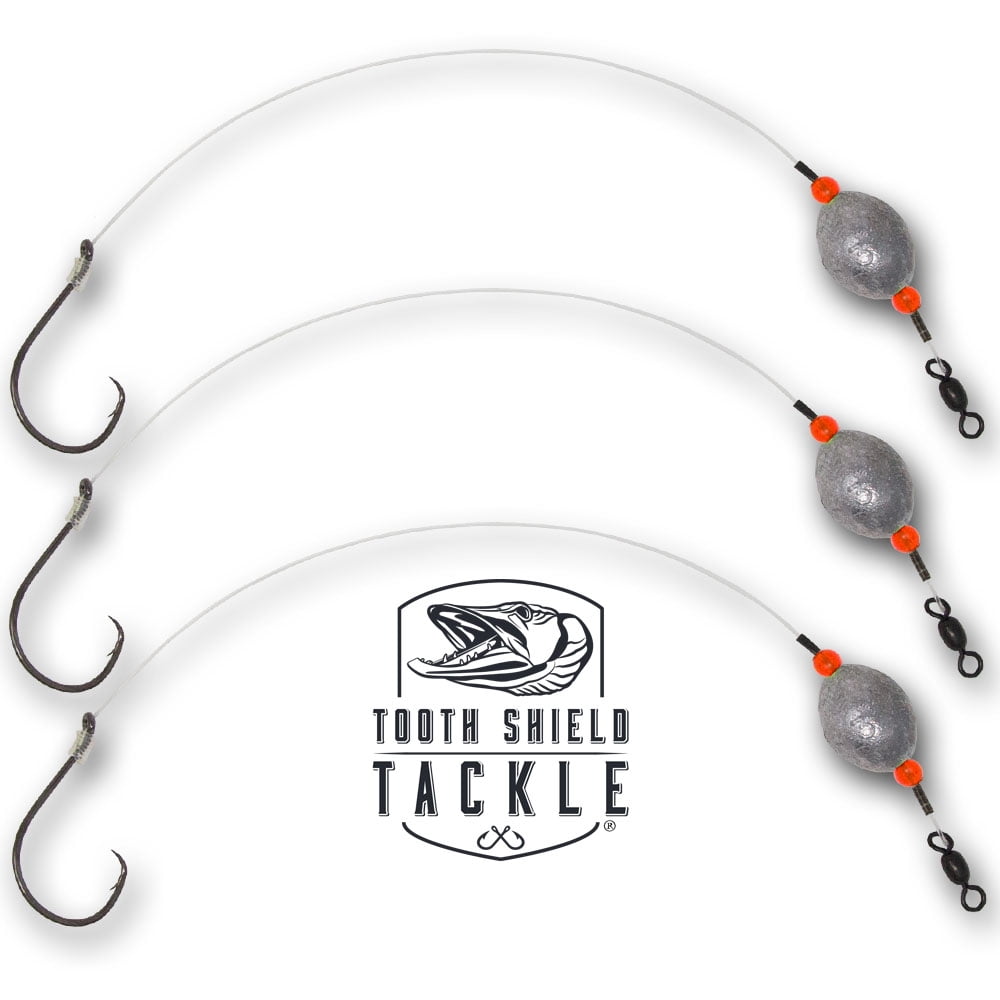 Tooth Shield Tackle 3 Pack Carolina Drum Rig Rigs Redfish Rig Catfish 80lb  Fluorocarbon [6/0 Hook 3oz. Weight] - Big Cat Circle Hook Egg Weight 