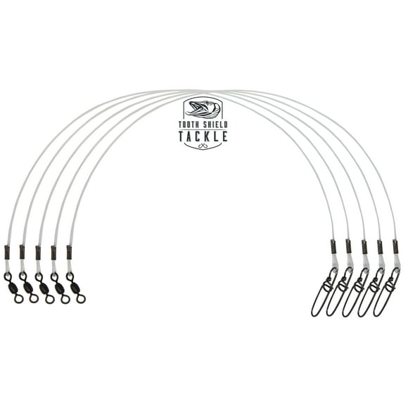 Tooth Shield Tackle 5 Pack 60 lb. 8" Premium Fluorocarbon Musky Leader Muskie Pike Leader (Crane Swivel)