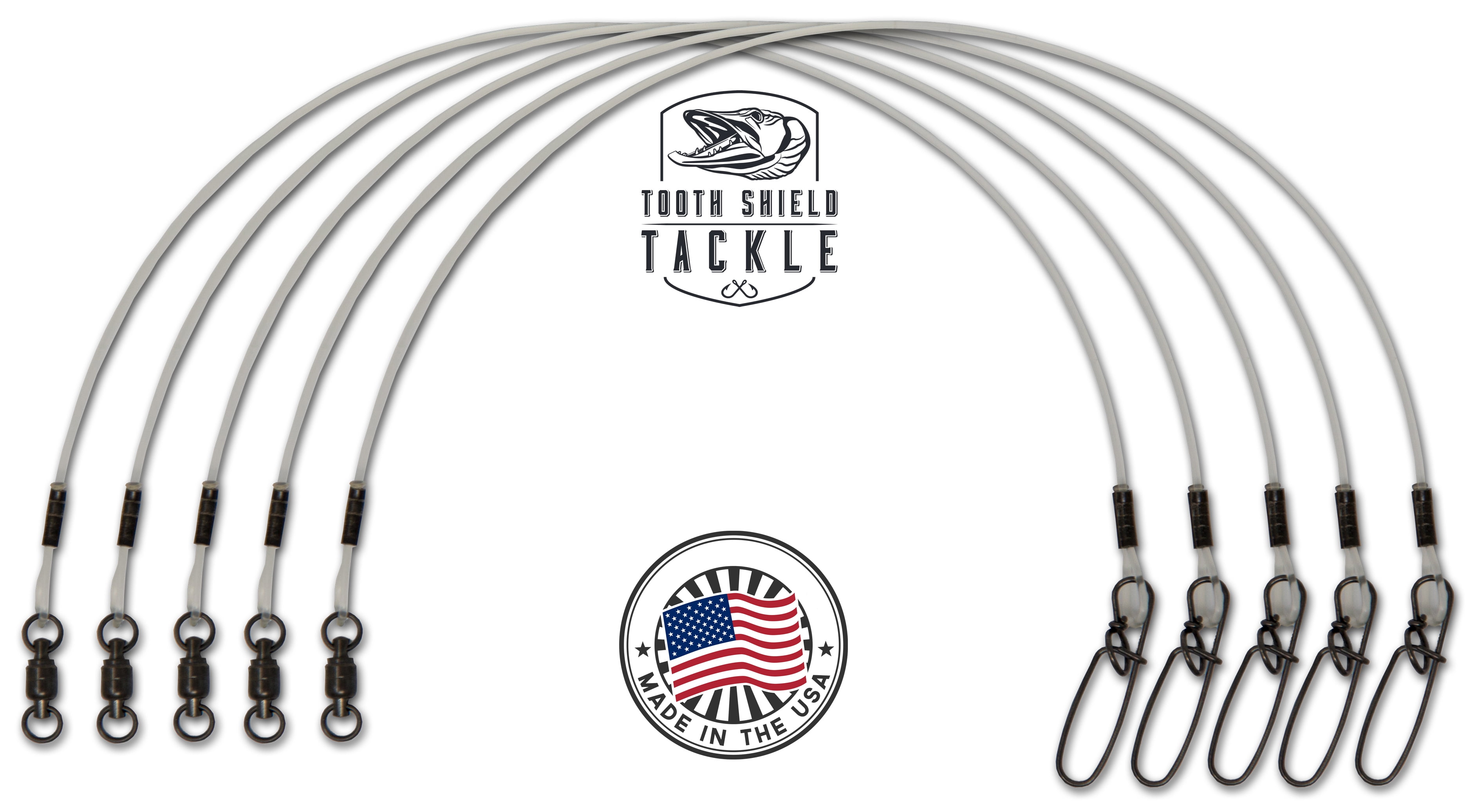 Tooth Shield Tackle 5 Pack 80 lb. 10" Premium Fluorocarbon Musky Leader Muskie Pike Leader (Ball Bearing)