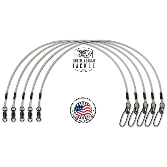 Tooth Shield Tackle 5 Pack 80 lb. 6" Premium Fluorocarbon Musky Leader Muskie Pike Leader (Ball Bearing)