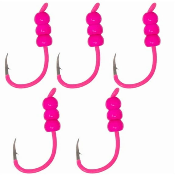 Tooth Shield Tackle 5 Pack Tungsten Weighted Ice Fishing Deadstick Plummeting Hooks Weighted Tip-Up Hooks / Tip Down Hook Walleye Crappie Perch Tungsten Jigs (Fluorescent Pink)