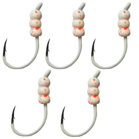 Tooth Shield Tackle 5 Pack Tungsten Weighted Ice Fishing Deadstick Plummeting Hooks Weighted Tip-Up Hooks / Tip Down Hook Walleye Crappie Perch Tungsten Jigs (Speckled Orange)