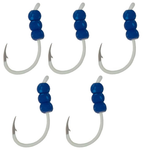 Tooth Shield Tackle 5 Pack Tungsten Weighted Ice Fishing Deadstick Plummeting Hooks Weighted Tip-Up Hooks / Tip Down Hook Walleye Crappie Perch Tungsten Jigs (Blue Glow)