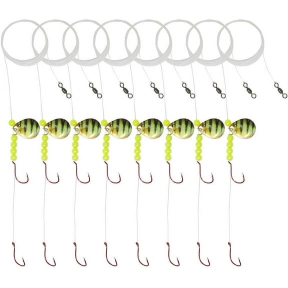 Tooth Shield Tackle 8 Pack Walleye Crawler Harness Spinner Rig #2 Live Series Colorado Blade (Perch)