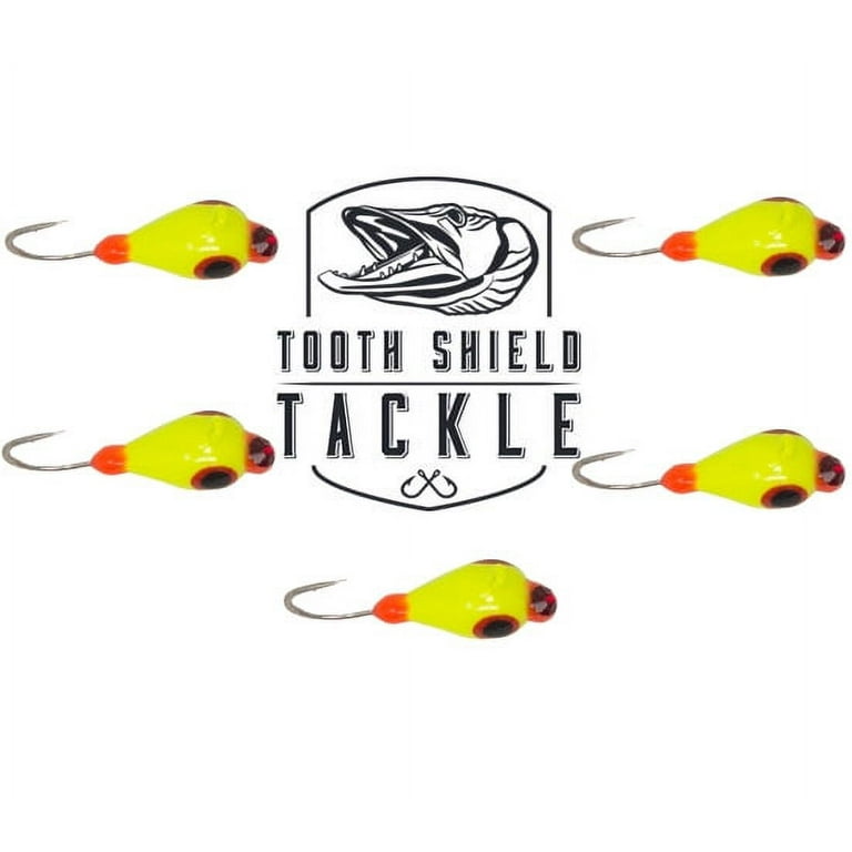 Tooth Shield Tackle UV Glow Tungsten Ice Fishing Jigs 5-Pack Crappie Perch Bluegill  Panfish Jig 5mm (Chartreuse Red) 