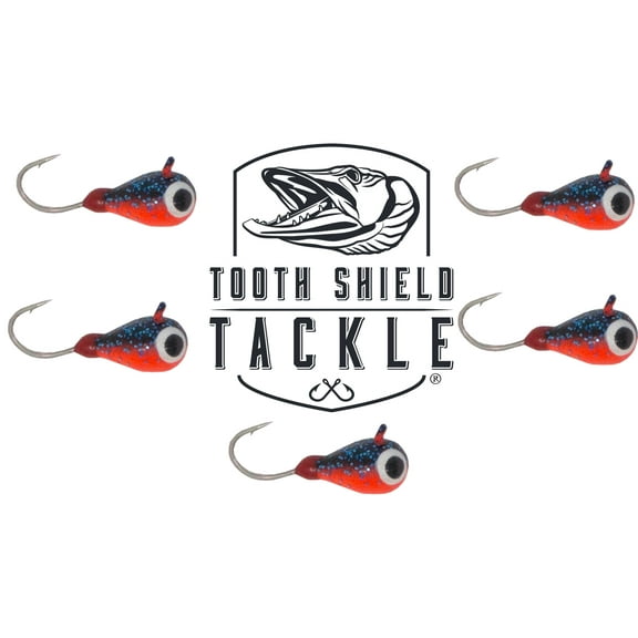 Tooth Shield Tackle UV Glow Tungsten Ice Fishing Jigs 5-Pack Crappie Perch Bluegill Panfish Jig 5mm (Glitter Top) Premium Tungsten Ice JIgs