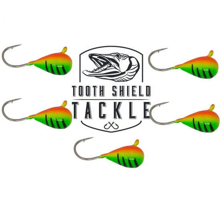 Tooth Shield Tackle UV Glow Tungsten Ice Fishing Jigs 5-Pack Crappie Perch Bluegill Panfish Jig 5mm (Hot Firetiger)