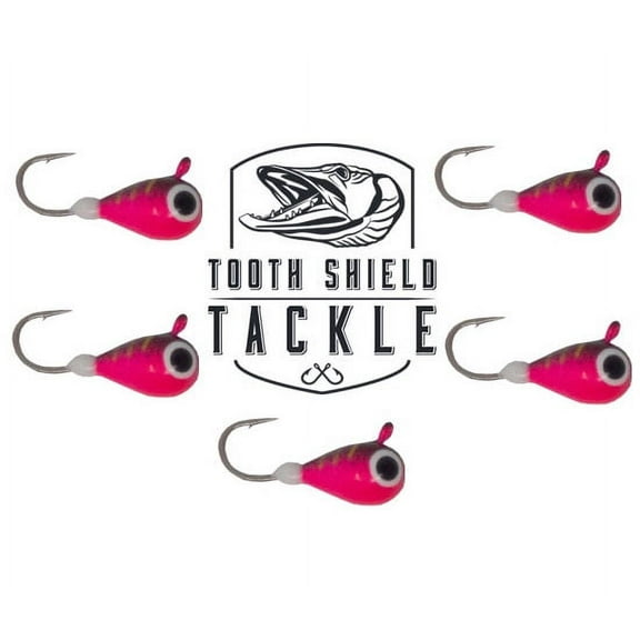 Tooth Shield Tackle UV Glow Tungsten Ice Fishing Jigs 5-Pack Crappie Perch Bluegill Panfish Jig 5mm (Pink Shot)