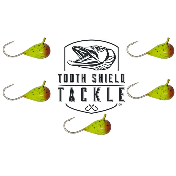 Tooth Shield Tackle UV Glow Tungsten Ice Fishing Jigs 5-Pack Crappie Perch Bluegill Panfish Jig 5mm (Vomit) Premium Ice Jigs