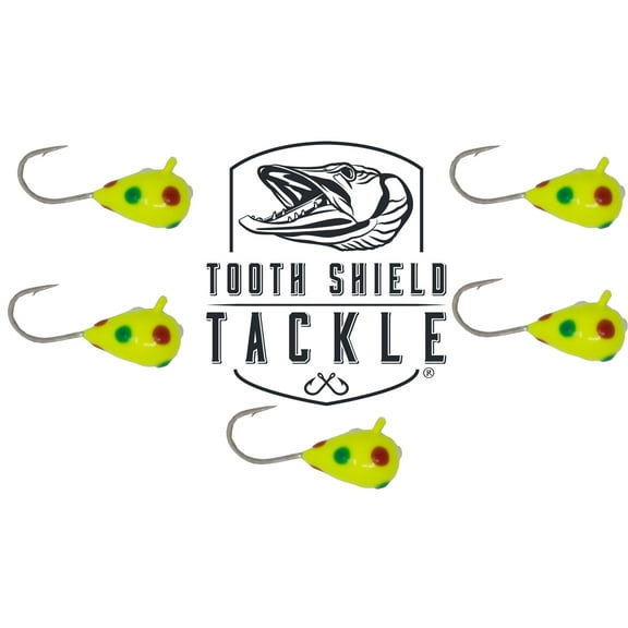 Tooth Shield Tackle UV Glow Tungsten Ice Fishing Jigs 5-Pack Crappie Perch Bluegill Panfish Jig 5mm (Yellow Wonderbread) Premium Tungsten Ice Jigs