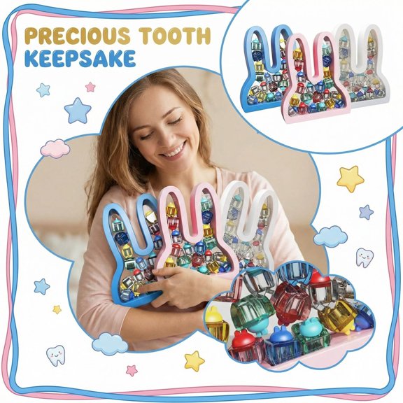 Tooth Storage Box Kids Baby Tooth Keepsake Box Lost Tooth Organizer Memory Box with Tags for Children Growth Record Storage Box Baby Tooth Collection Case