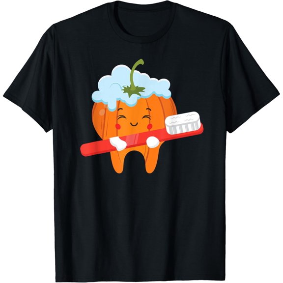 Tooth-brush Pumpkin Lazy DIY Halloween Costume Funny Dental T-Shirt