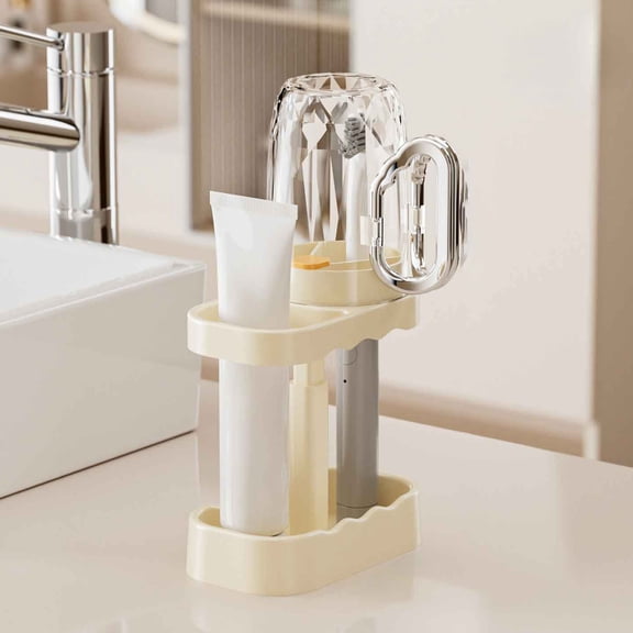 Toothbrush And Tooth Cup Storage Rack, Toothpaste Holder Stand for Regular and Electric Toothbrushes, Drainage Storage Caddy, for Bathroom Countertop
